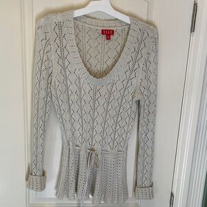 Elle Light Gray Knit Top with Tie Waist